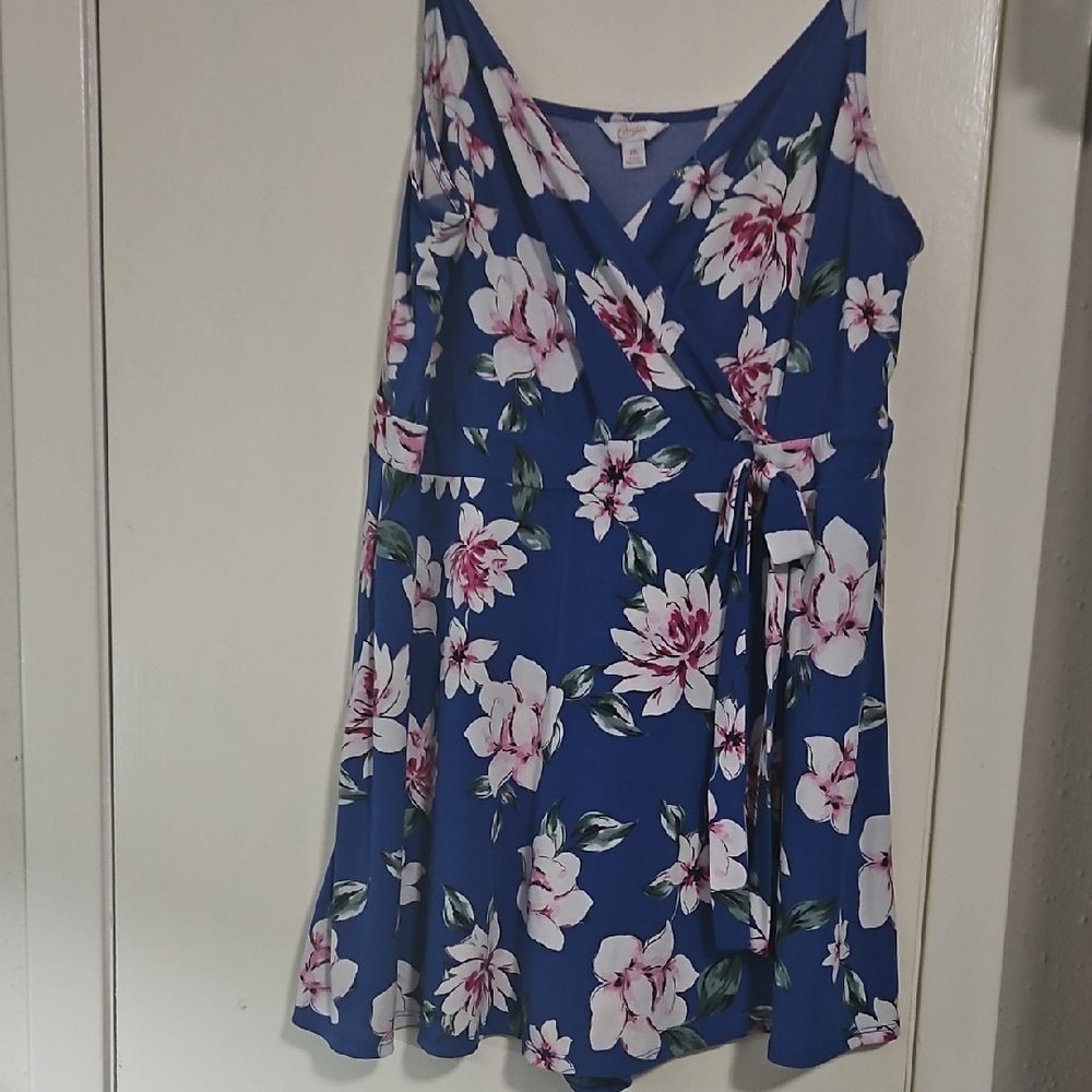 Floral Wrap Dress Romper in Blue and Pink